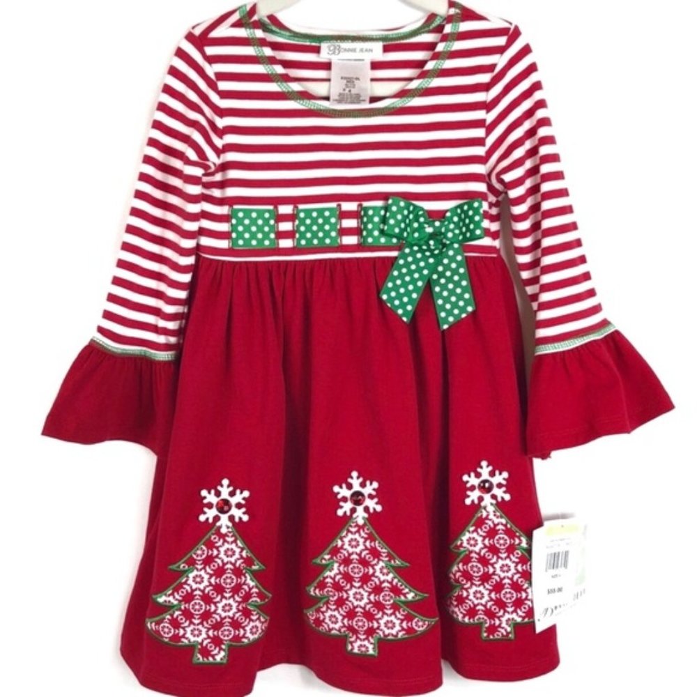 NWT Bonnie Jean Size 4 Red Striped Holiday Christmas Dress